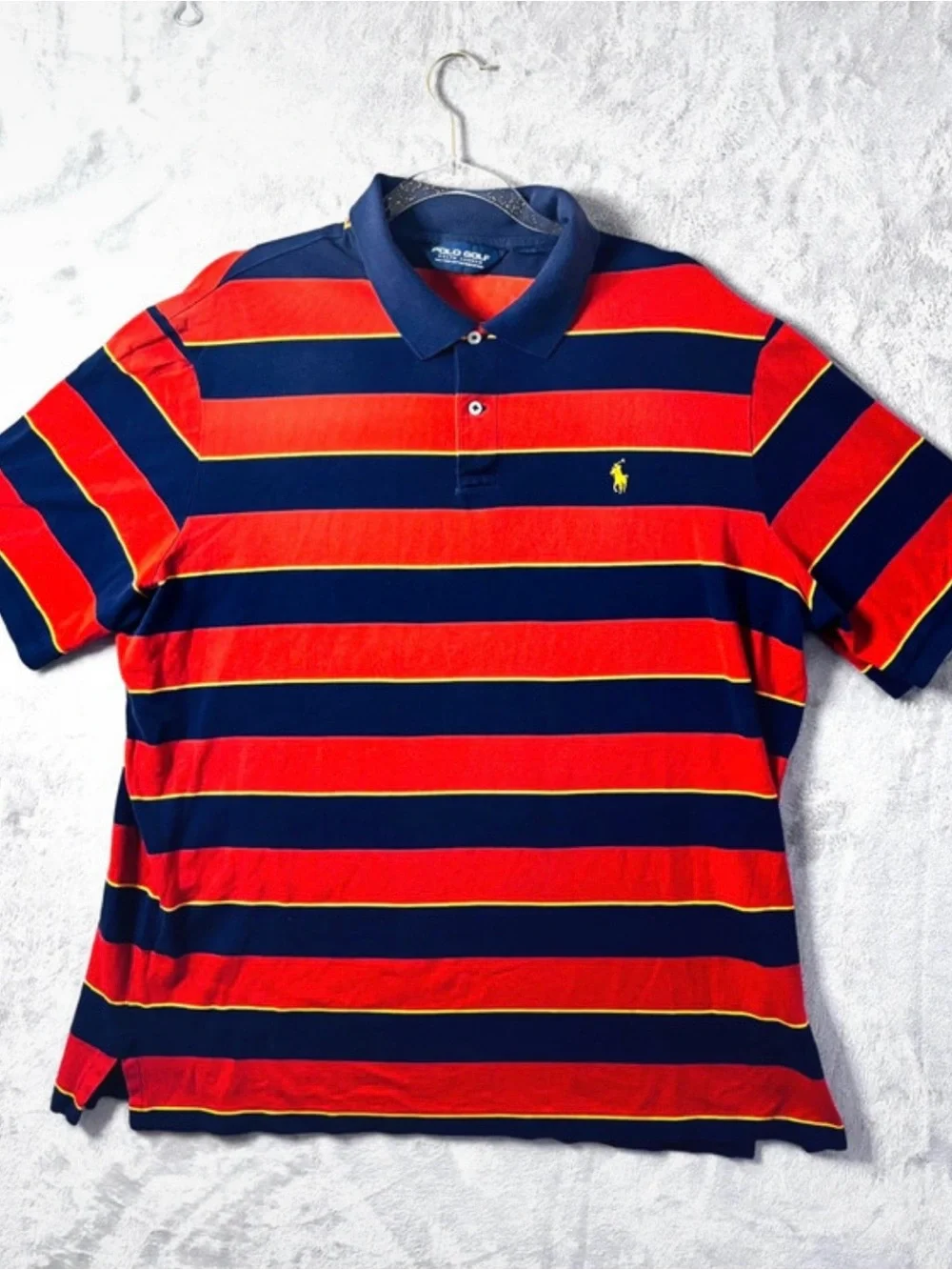 Polo by Ralph Lauren Golf Orange & Navy Striped Pima Cotton Polo Shirt